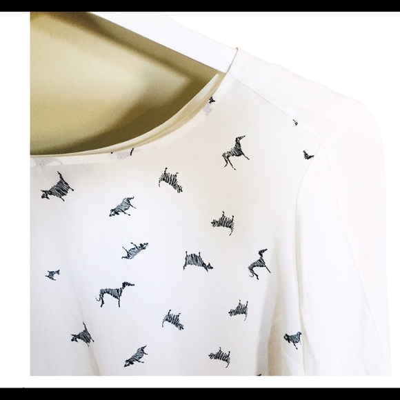 RW&CO Dog Print Semi Sheer Blouse Ivory White Size Small - Picture 5 of 10